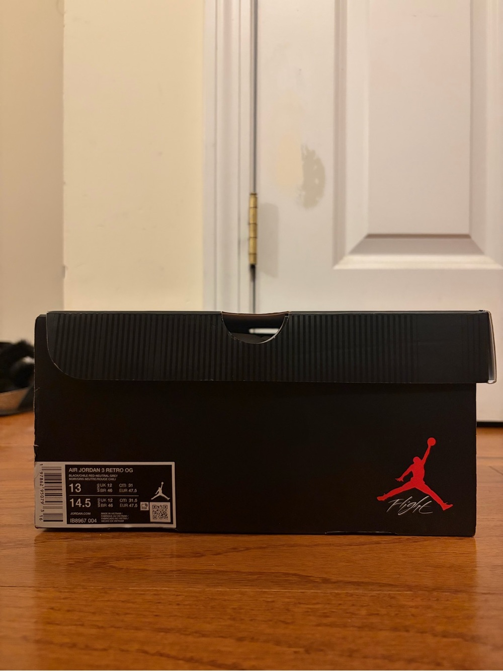 Jordan retro 3 Black Shoe Box with Red Jumpman Logo
